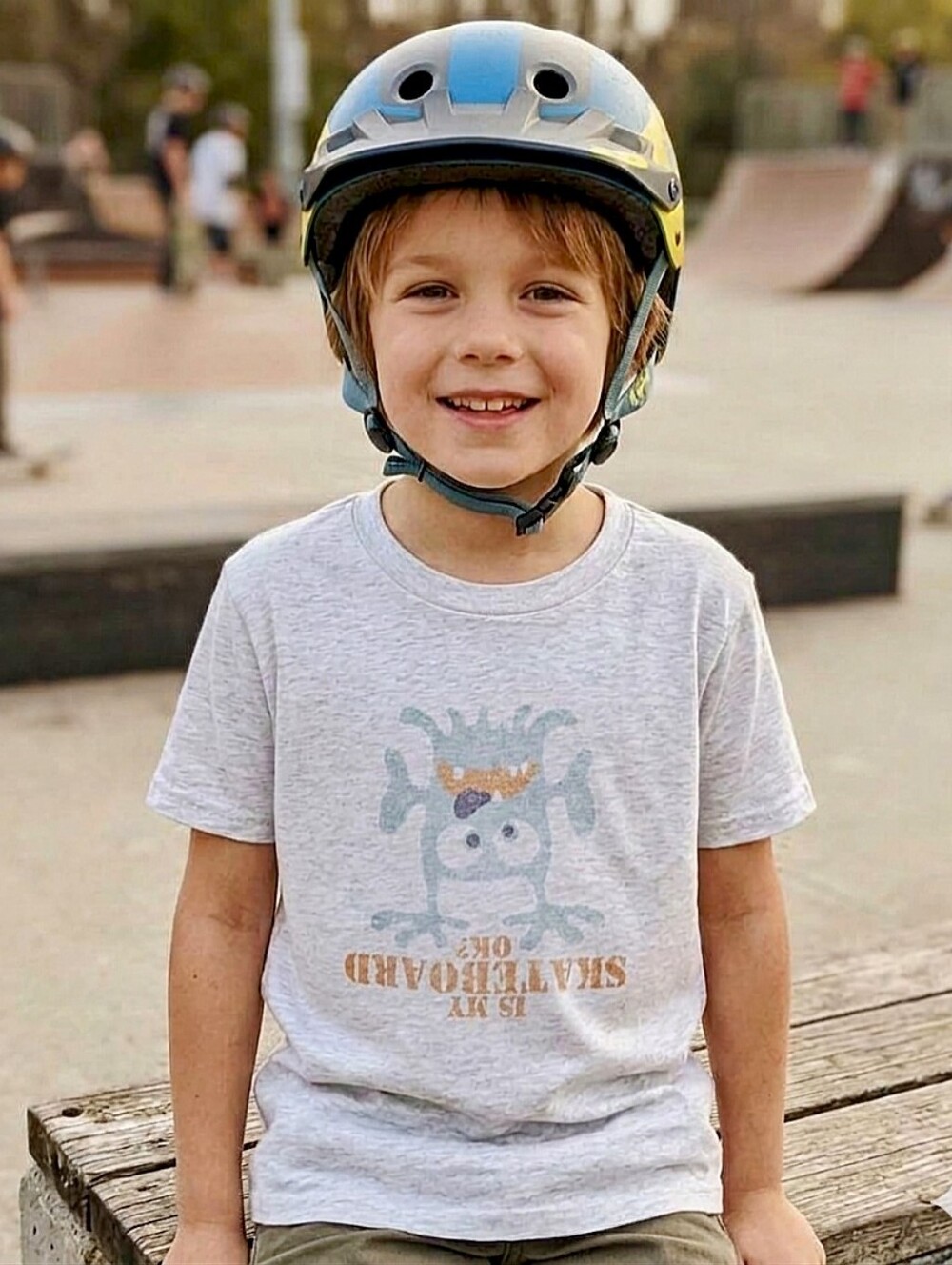 Is My Skateboard Okay? Novelty Graphic Tee Youth S/M, Gray Heather Orange Blue